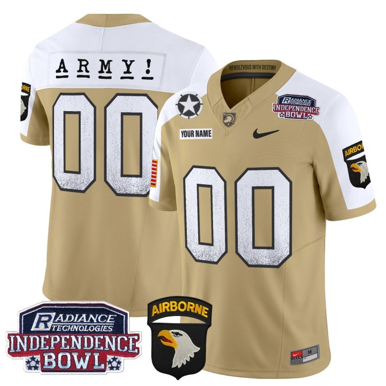 Custom Nike Men's Youth Army Black Knights Independence Bowl Patch Airborne 2024 Vapor Limited Stitched Football Jersey Tan Alternate