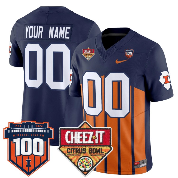 Custom Nike Men's Youth Illinois Fighting Illini 2025 Cheez-It Citrus Bowl Patch 100th Vapor Limited Stitched Throwback Jersey Navy Orange