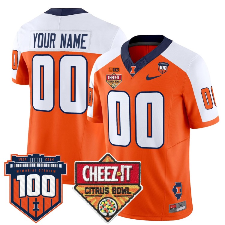 Custom Nike Men's Youth Illinois Fighting Illini 2025 Cheez-It Citrus Bowl Patch 100th Vapor Limited Stitched Jersey Orange Alternate