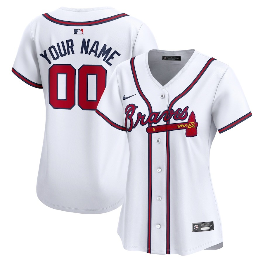 Women's Atlanta Braves Customized White 2024 Home Limited Stitched Baseball Jersey(Run Small)
