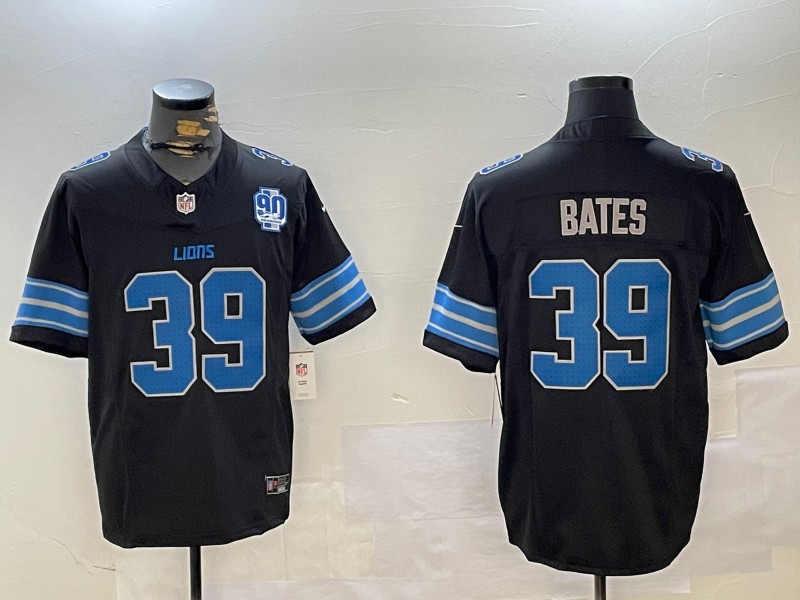 Men's Detroit Lions #39 Jake Bates Black With 90th Patch 2024 F.U.S.E. 2nd Alternate Vapor Limited Stitched Jersey