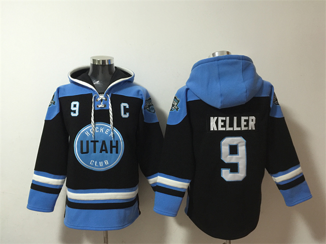 Men's Utah Hockey Club #9 Clayton Keller Black_Blue Ageless Must-Have Lace-Up Pullover Hoodie