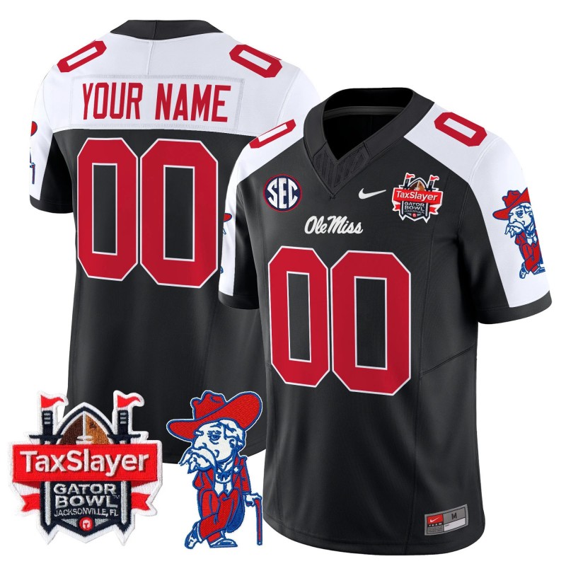 Custom Ole Miss Rebels 2025 Gator Bowl Patch Nike FUSE Vapor Limited College Football Stitched Jersey Black Alternate