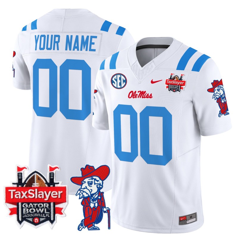 Custom Ole Miss Rebels 2025 Gator Bowl Patch Nike FUSE Vapor Limited College Football Stitched Jersey 2024 White