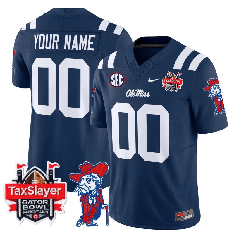 Custom Ole Miss Rebels 2025 Gator Bowl Patch Nike FUSE Vapor Limited College Football Stitched Jersey Navy