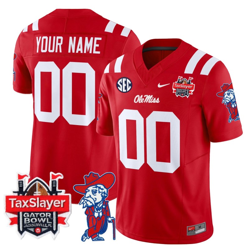 Custom Ole Miss Rebels 2025 Gator Bowl Patch Nike FUSE Vapor Limited College Football Stitched Jersey Red