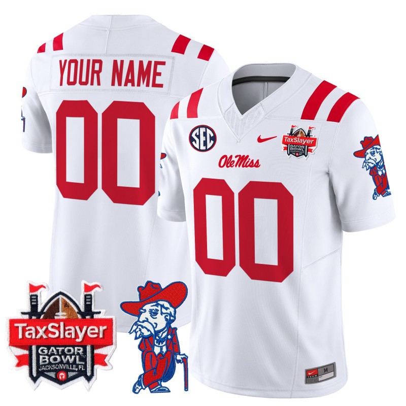 Custom Ole Miss Rebels 2025 Gator Bowl Patch Nike FUSE Vapor Limited College Football Stitched Jersey White