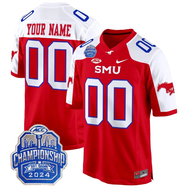 Custom SMU Mustangs 2024 ACC Championship Patch Nike Game College Football Stitched Jersey Red Alternate