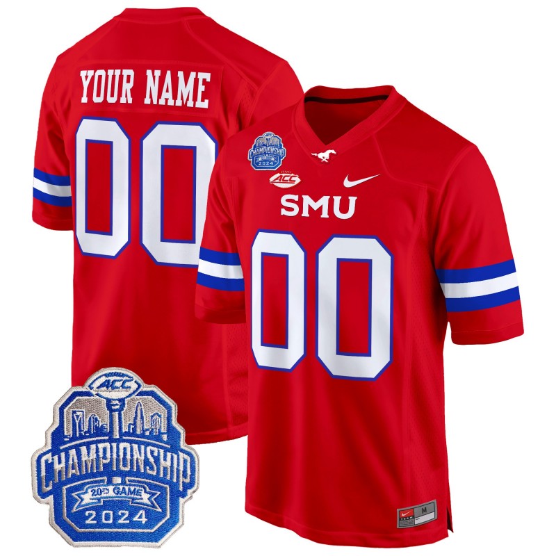 Custom SMU Mustangs 2024 ACC Championship Patch Nike Game College Football Stitched Jersey Red