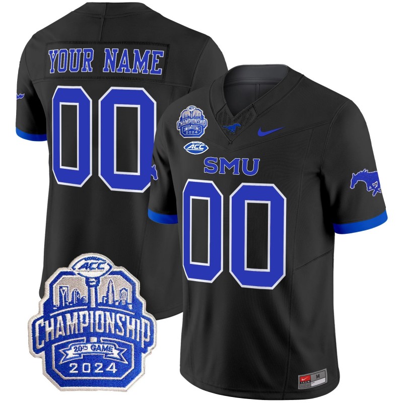 Custom SMU Mustangs 2024 ACC Championship Patch Nike Fuse Vapor Limited College Football Stitched Jersey Black