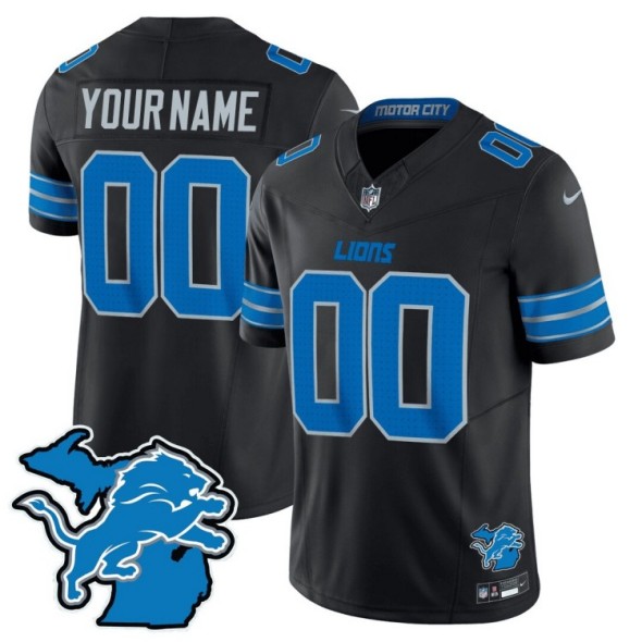 Men's Detroit Lions Customized Black 2024 F.U.S.E. With Michigan State Map Patch Vapor Limited Nike Stitched NFL Jersey