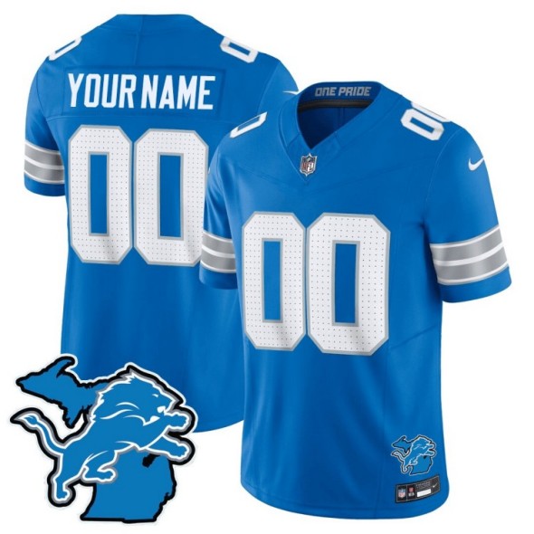 Men's Detroit Lions Customized Blue 2024 F.U.S.E. With Michigan State Map Patch Vapor Limited Nike Stitched NFL Jersey