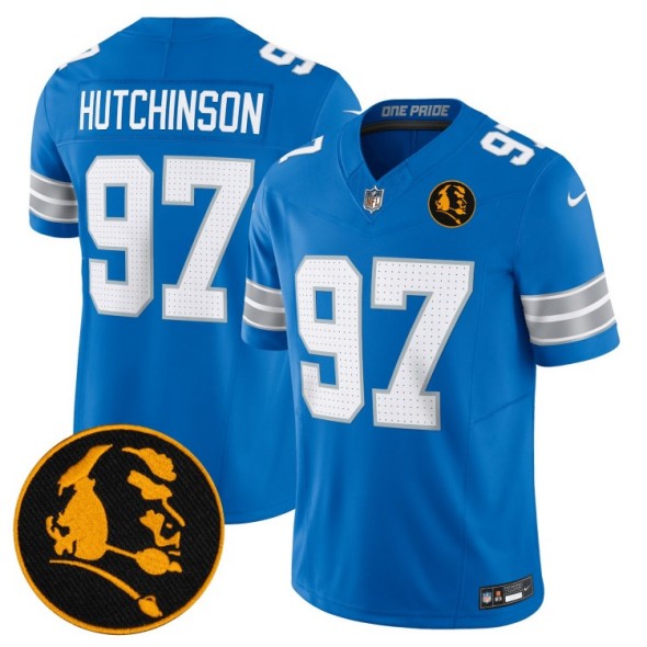 Men's Detroit Lions #97 Aidan Hutchinson Blue 2024 F.U.S.E. With John Madden Patch Vapor Limited Nike Stitched NFL Jersey