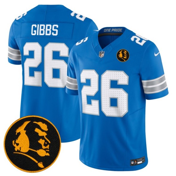 Men's Detroit Lions #26 Jahmyr Gibbs Blue 2024 F.U.S.E. With John Madden Patch Vapor Limited Nike Stitched NFL Jersey