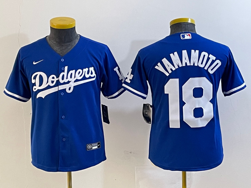 Youth Los Angeles Dodgers #18 Yoshinobu Yamamoto Blue Stitched Cool Base Nike Jersey