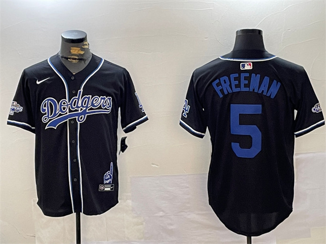 Men's Los Angeles Dodgers #5 Freddie Freeman Black 2024 World Series Champions Limited Stitched Baseball Jersey