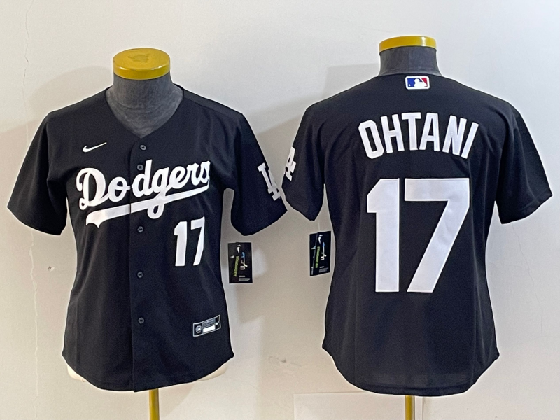 Women's Los Angeles Dodgers #17 Shohei Ohtani Number Black Turn Back The Clock Stitched Cool Base Jersey