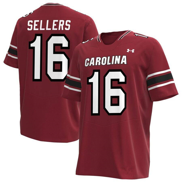 Men's South Carolina Gamecocks #16 LaNorris Sellers Under Armour Garnet Stitched Replica Football Jersey