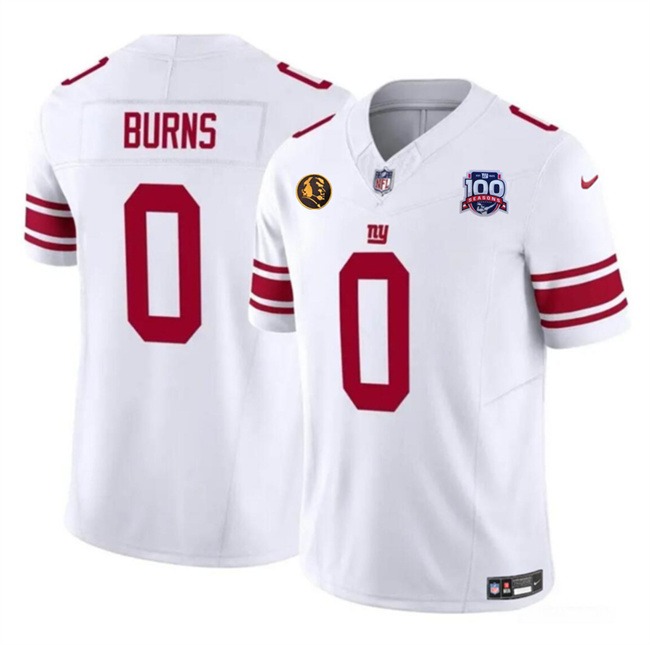 Men's New York Giants #0 Brian Burns White 2024 F.U.S.E. With John Madden Patch And 100TH Season Patch Vapor Untouchable Limited Stitched Jersey