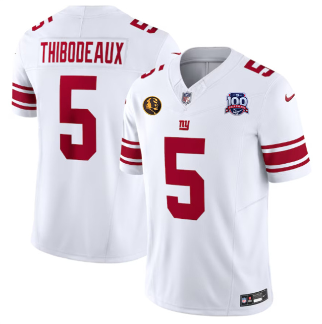 Men's New York Giants #5 Kayvon Thibodeaux White 2024 F.U.S.E. With John Madden Patch And 100TH Season Patch Vapor Untouchable Limited Stitched Jersey