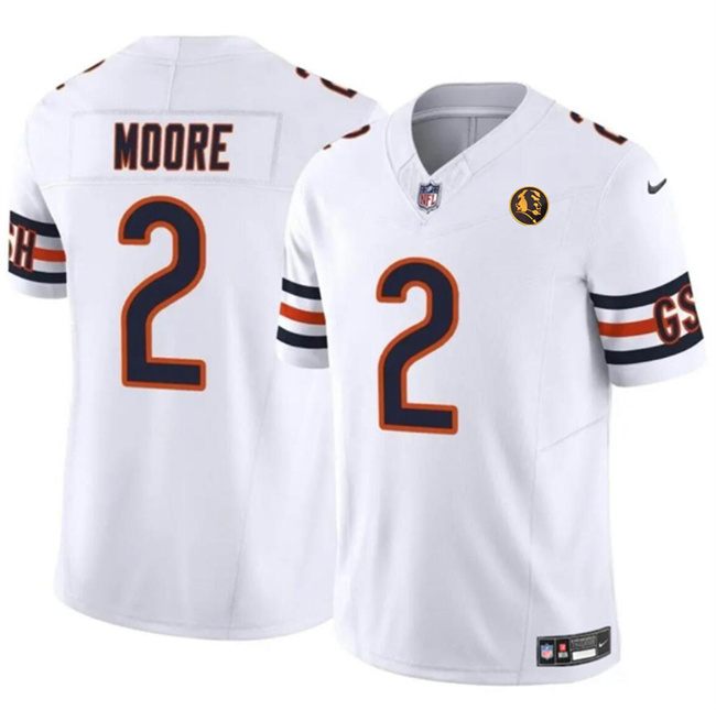 Men's Chicago Bears #2 DJ Moore White 2023 F.U.S.E. With John Madden Patch Vapor Limited Stitched Football Jersey