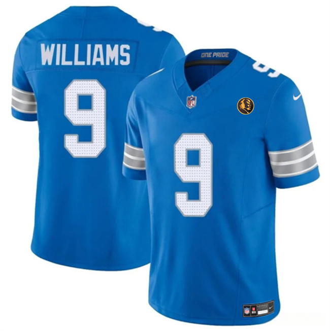 Men's Detroit Lions #9 Jameson Williams Blue 2024 F.U.S.E. With John Madden PatchVapor Limited Stitched Jersey