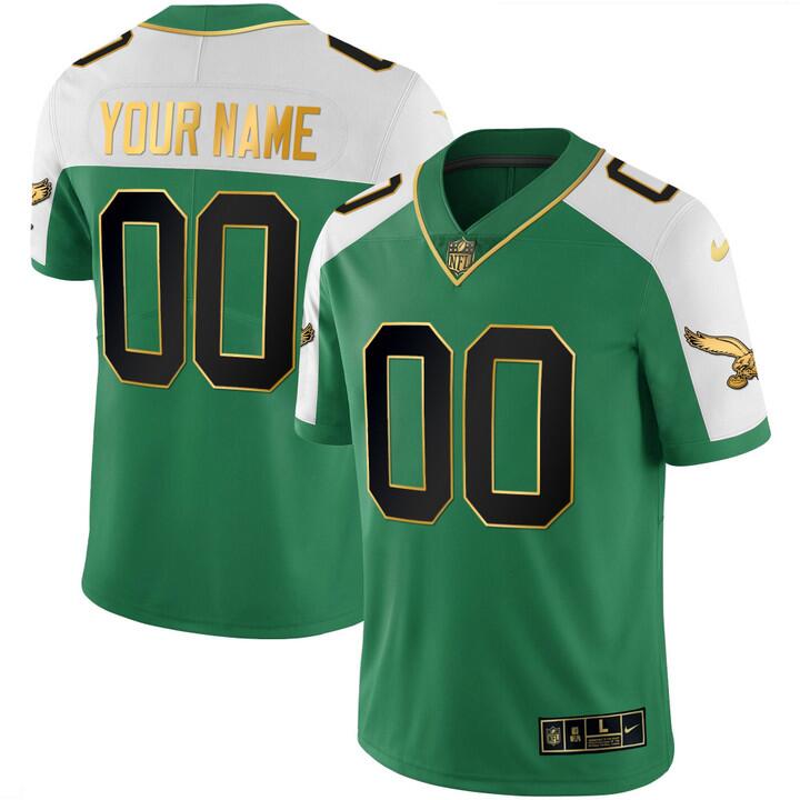 Customized Men's Nike Philadelphia Eagles Green White Gold Vapor Untouchable Limited Jersey