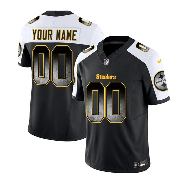 Men's Nike Pittsburgh Steelers Customized Black White 2023 F.U.S.E. Smoke Vapor Untouchable Limited Stitched Jersey