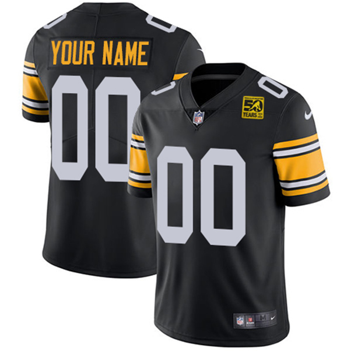 Men's Pittsburgh Steelers Customized Black 2023 50th Anniversary Vapor Untouchable Limited NFL Jersey