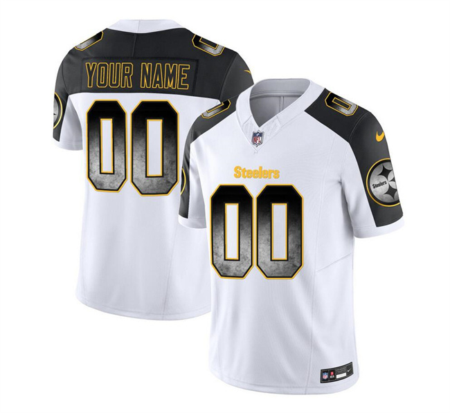 Men's Nike Pittsburgh Steelers Customized White Black 2023 F.U.S.E. Smoke Vapor Untouchable Limited Stitched Jersey