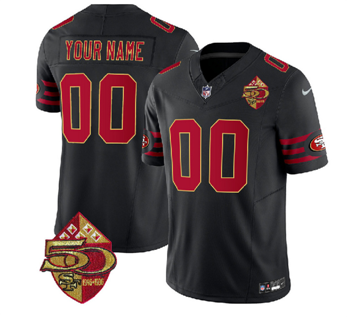 Men's Nike San Francisco 49ers Customized Black 2023 F.U.S.E. 50th Patch Throwback Stitched Football Jersey