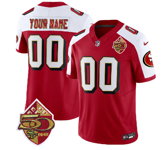 Men's Nike San Francisco 49ers Customized Red White 2023 F.U.S.E. 50th Patch Throwback Stitched Football Jersey