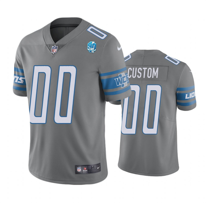 Men's Nike Detroit Lions Customized Grey 2023 90th Anniversary Vapor Untouchable Limited Stitched Jersey