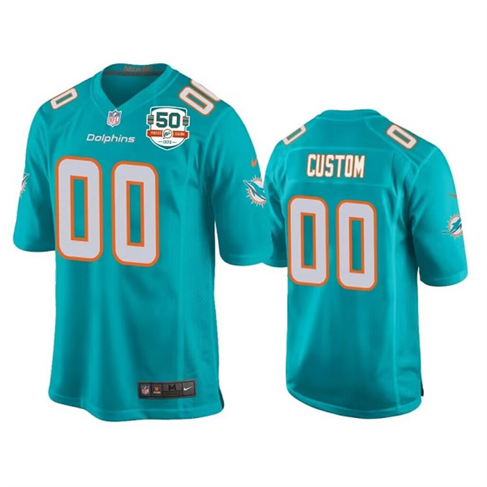 Men's Nike Miami Dolphins Customized Aqua With 50th Perfect Season Patch Stitched Game Jersey