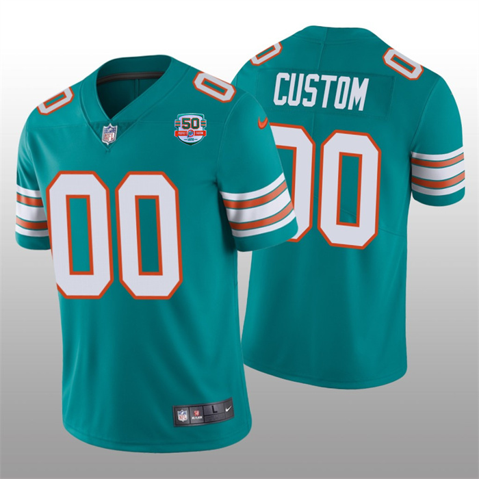 Men's Nike Miami Dolphins Customized 2022 Aqua With 50th Perfect Season Patch Limited Stitched Jersey