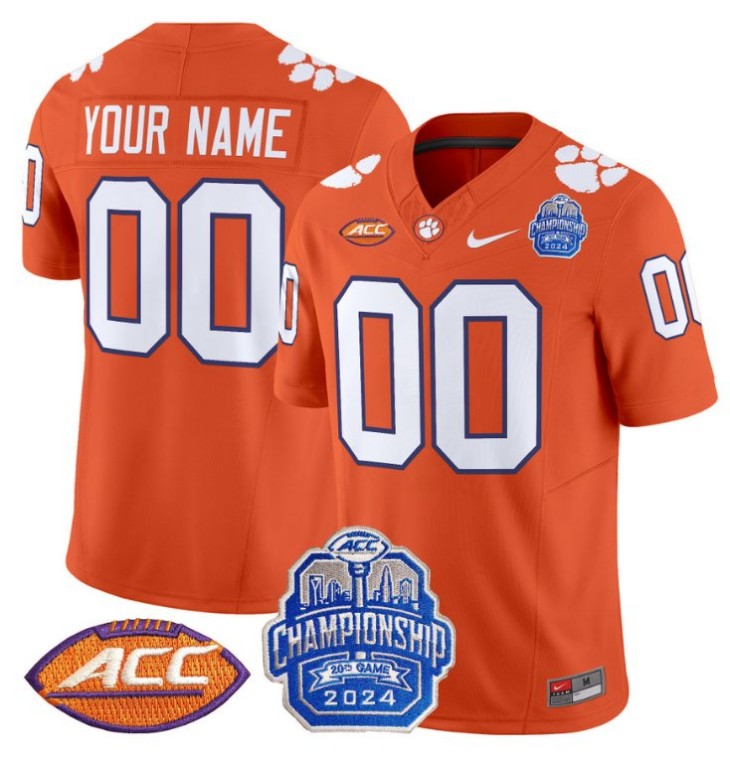 Custom Nike Clemson Tigers Jersey 2024 ACC Championship Patch F.U.S.E. Vapor Limited Stitched College Football Orange