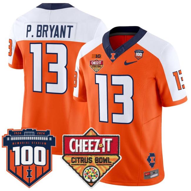 Men's Nike Pat Bryant Jersey #13 Illinois Fighting 2025 Cheez-It Citrus Bowl Patch F.U.S.E. Vapor Limited Stitched College Football Orange Alternate