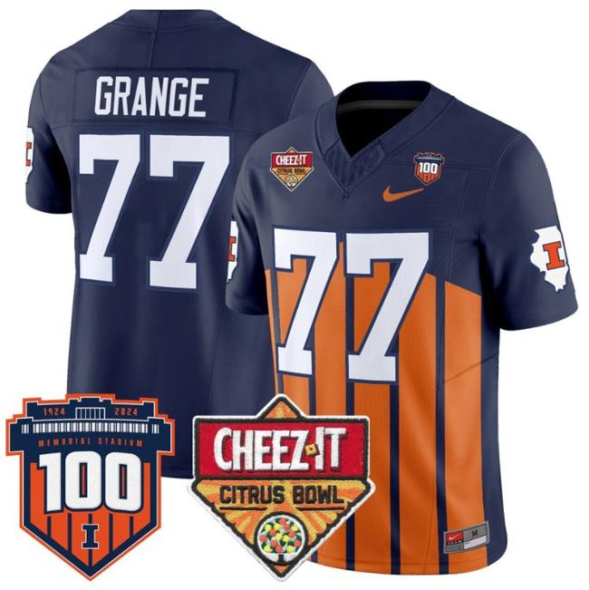 Men's Nike Red Grange Jersey #77 Illinois Fighting 2025 Cheez-It Citrus Bowl Patch F.U.S.E. Vapor Limited Stitched College Football Throwback