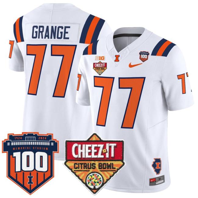 Men's Nike Red Grange Jersey #77 Illinois Fighting 2025 Cheez-It Citrus Bowl Patch F.U.S.E. Vapor Limited Stitched College Football White