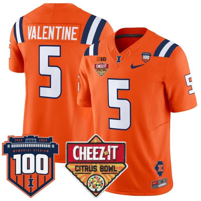 Men's Nike Ca'Lil Valentine Jersey #5 Illinois Fighting 2025 Cheez-It Citrus Bowl Patch F.U.S.E. Vapor Limited Stitched College Football Orange