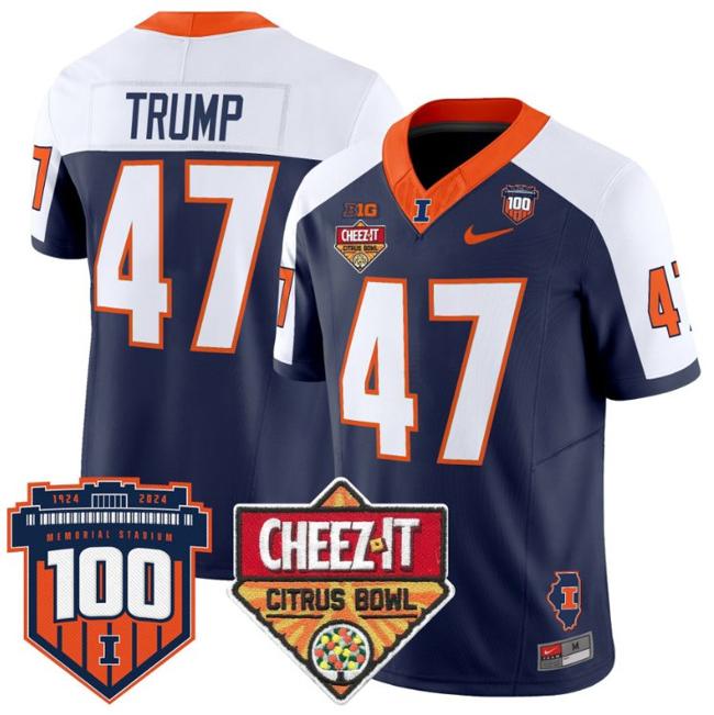 Men's Nike Donald Trump Jersey #47 Illinois Fighting 2025 Cheez-It Citrus Bowl Patch F.U.S.E. Vapor Limited Stitched College Football Navy Alternate