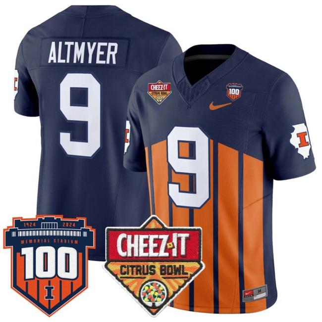 Men's Nike Luke Altmyer Jersey #9 Illinois Fighting 2025 Cheez-It Citrus Bowl Patch F.U.S.E. Vapor Limited Stitched College Football Throwback