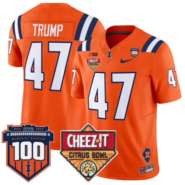 Men's Nike Donald Trump Jersey #47 Illinois Fighting 2025 Cheez-It Citrus Bowl Patch F.U.S.E. Vapor Limited Stitched College Football Orange