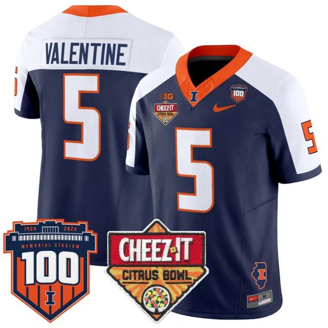 Men's Nike Ca'Lil Valentine Jersey #5 Illinois Fighting 2025 Cheez-It Citrus Bowl Patch F.U.S.E. Vapor Limited Stitched College Football Navy Alternate