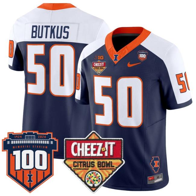 Men's Nike Dick Butkus Jersey #50 Illinois Fighting 2025 Cheez-It Citrus Bowl Patch F.U.S.E. Vapor Limited Stitched College Football Navy Alternate