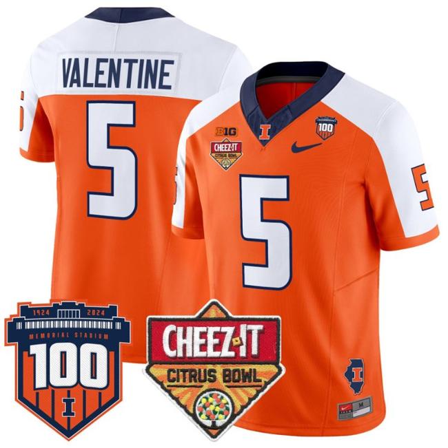 Men's Nike Ca'Lil Valentine Jersey #5 Illinois Fighting 2025 Cheez-It Citrus Bowl Patch F.U.S.E. Vapor Limited Stitched College Football Orange Alternate