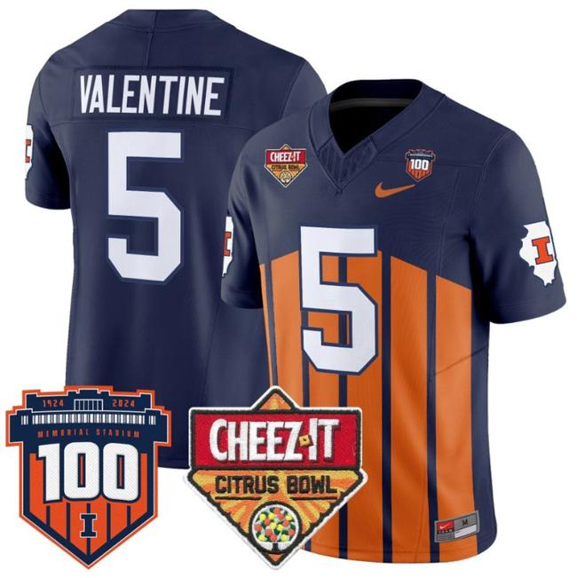 Men's Nike Ca'Lil Valentine Jersey #5 Illinois Fighting 2025 Cheez-It Citrus Bowl Patch F.U.S.E. Vapor Limited Stitched College Football Throwback