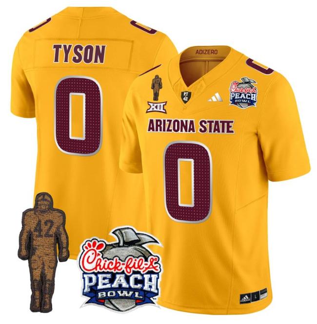 Men's Adidas Jordyn Tyson Jersey #0 Arizona State Sun Devils Peach Bowl Patch Football V2 Gold