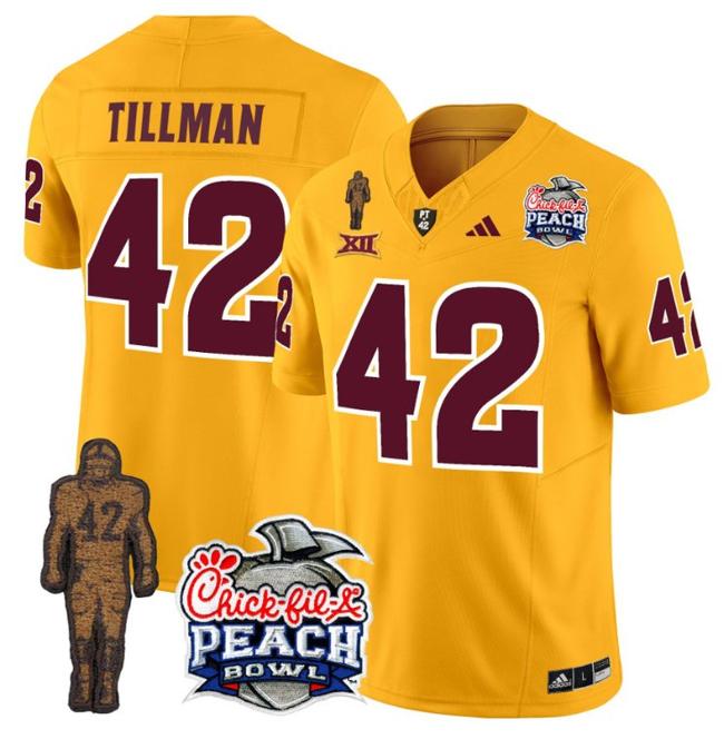 Men's Adidas Pat Tillman Jersey #42 Arizona State Sun Devils Peach Bowl Patch Football Gold