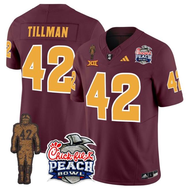 Men's Adidas Pat Tillman Jersey #42 Arizona State Sun Devils Peach Bowl Patch Football Maroon